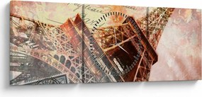 Tablou - Turnul Eiffel în stil vintage (cu ceas) (90x30 cm)