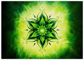 Tablou pe sticlă - Mandala de flori, fundal verde (70x50 cm)