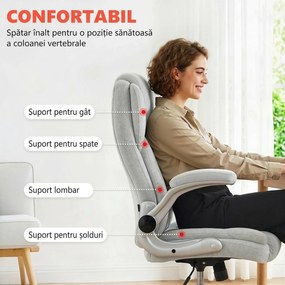 Scaun Ergonomic HOMCOM, Spătar Înalt, Tapițat în Catifea Imprimată, Cotiere Rabatabile, Alb Crem | Aosom Romania