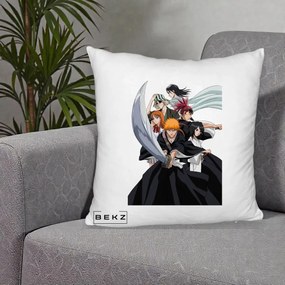 Perna Personalizata Bleach Grup Complet Ichigo si Prietenii, 40x40 cm, Alb Pufos, Husa Detasabila, Perna Inclusa, BEKZ®
