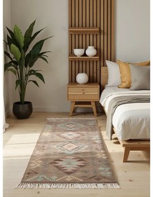 Covor tip traversă albastru deschis-bej reversibil, țesut manual din lână 60x190 cm Kamal Dune – Nouristan