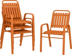 Outsunny Set de 4 Scaune de Grădină Stivuibile cu Spătar Înalt și Brațe, 56x66x91 cm, Maro Închis | Aosom Romania