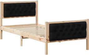 vidaXL Cadru de pat cu headboard Negru 90 x 200 cm Lemn de pin masiv