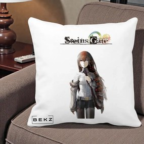 Perna Personalizata Steins Gate Kurisu Makise Anime, 40x40 cm, Alba Mata, Husa Detasabila, Perna Inclusa, BEKZ®