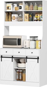 HOMCOM Dulap de bucătărie cu 2 uși glisante 3 sertare Blat pentru cuptor cu microunde și rafturi reglabile Alb 93,5x40x180cm | Aosom Romania