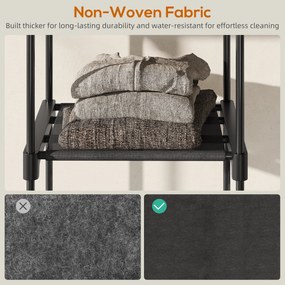 HOMCOM Dulap Garderobă din Material Textil cu 8 Rafturi și 3 Bare pentru Agățat, 182x43x185 cm, Negru | Aosom Romania