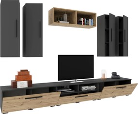 Living Kos V4, Antracit/Stejar Artisan, L 285 cm