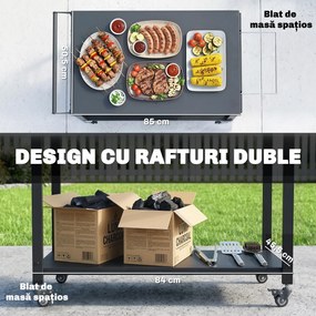 Outsunny Cărucior pentru grătar, 2 rafturi, suport pentru pizza, suport pentru saci și cârlige, Negru. | Aosom Romania