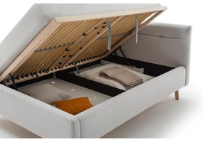 Pat matrimonial gri deschis tapițat cu spațiu de depozitare cu somieră 140x200 cm Lotte – Meise Möbel