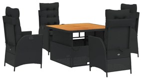 3277449 vidaXL Set mobilier de grădină cu perne, 5 piese, negru, poliratan