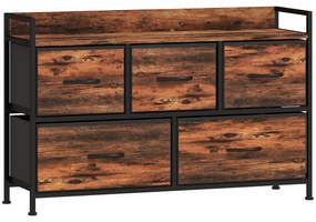 HOMCOM Comodă, mobilier de depozitare cu 5 sertare pliabile din țesătură, blat și cadru din oțel, 98 x 29 x 63 cm, maro rustic | Aosom Romania