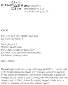 Aplica de perete pentru ilumninat exterior IP54, Arki 35 galvanizat 2118111031 NL