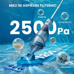 Outsunny Aspirator pentru Piscină Portabil Fără Fir, cu Perie, Ușor, cu Mâner Reglabil 63-150 cm pentru Piscine Mici, Spa, Iazuri | Aosom Romania
