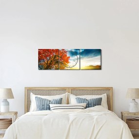 Tablou peisaj cu scufundat în razele solare (cu ceas) (90x30 cm)