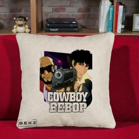 Perna Personalizata Cowboy Bebop Spike si Jet Poster, 40x40 cm, Bej Canapea, Husa Detasabila, Perna Inclusa, BEKZ®