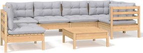 vidaXL Set mobilier grădină cu perne gri, 7 piese, lemn masiv de pin