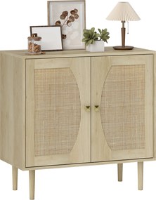 HOMCOM Bufet de bucătărie, mobilier de depozitare cu două uși și 2 niveluri, fațadă din cannage, 80 x 38 x 79 cm efect lemn natural | Aosom Romania
