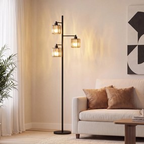 HOMCOM Lampă de Podea 40W, 3 Becuri LED E27, Telecomandă Magnetică, Dimabilă, 3 Temperaturii de Culoare, Negru | Aosom Romania