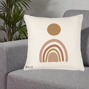Perna Decorativa Boho Rainbow Sun, 40x40 cm, Crem Reliefat, Husa Detasabila, Perna Inclusa, BEKZ®