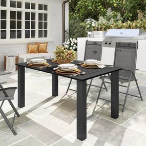 Outsunny Masă de grădină pentru 4-6 persoane, masă de dining pentru exterior cu orificiu pentru umbrelă, blat cu lamele 150 x 90 x 73 cm, negru | Aosom Romania