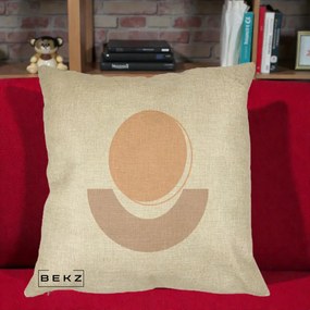 Perna Decorativa Geometric Boho Luna si Disc, 40x40 cm, Crem, Husa Detasabila, Perna Inclusa, BEKZ®