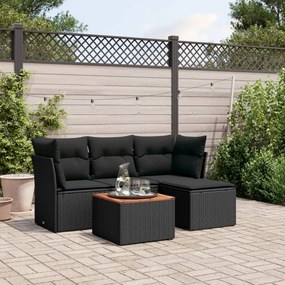 vidaXL Set mobilier de grădină cu perne, 5 piese, negru, poliratan