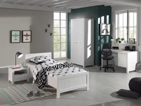 Set Mobilier Cameră Copii ERIK: Pat 90x200 cm, Dulap 2 Uși, Birou și Noptieră, Alb – Vipack