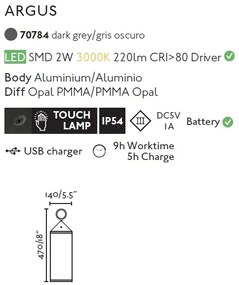 Lampa LED touch portabila iluminat exterior decorativ IP54 ARGUS