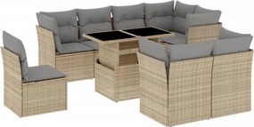 vidaXL Set canapele de grădină, 9 piese, cu perne, bej, poliratan