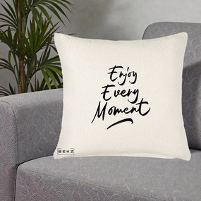 Perna Decorativa Enjoy Every Moment, 40x40 cm, Crem Reliefat, Husa Detasabila, Perna Inclusa, BEKZ®