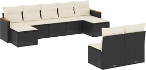 vidaXL Set mobilier de grădină cu perne, 9 piese, negru, poliratan