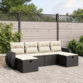 3264162 vidaXL Set mobilier de grădină cu perne, 6 piese, negru, poliratan