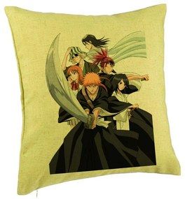 Perna Decorativa cu Bleach Characters, 40x40 cm, Verde, Husa Detasabila, Burduf