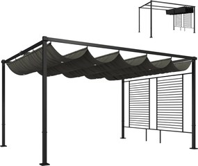Outsunny Pergolă 3,87 x 2,97 m - copertină pentru terasă cu acoperiș glisant, 2 panouri de intimitate, UV50+ gri închis | Aosom Romania
