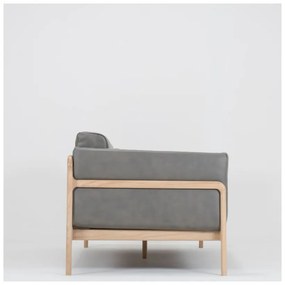 Canapea din piele bovină cu structură din lemn masiv de stejar Gazzda Fawn, 210 cm, gri închis