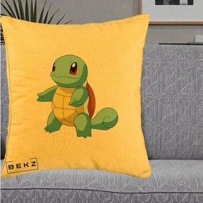 Perna Personalizata Squirtle Pokemon, 40x40 cm, Galben, Husa Detasabila, Perna Inclusa, BEKZ®