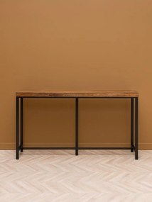 Consolă din lemn de mango, cu blat maro antichizat și picioare din metal negru, finisaj satinat, 180.5×40×98.5 cm, „Kirt"