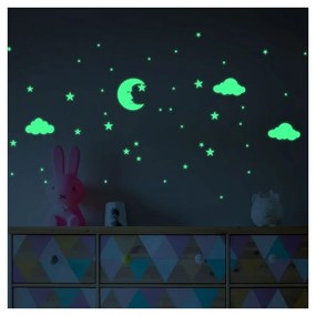 Autocolant fosforescent pentru perete Ambiance Moon and Clouds