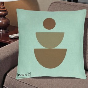 Perna Decorativa Geometric Boho Semicerc Stivuit, 40x40 cm, Verde Menta, Husa Detasabila, Perna Inclusa, BEKZ®