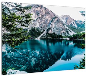 Tablou pe sticlă - Lac în Alpi (70x50 cm)