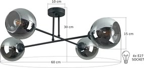 Lustră pe tijă VASCO 4xE27/60W/230V negru/negru fumuriu