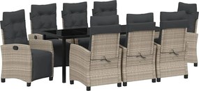 vidaXL Set de masă pentru grădină cu pernă 9 pcs Gri deschis poliratan