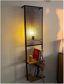 Raft de perete iluminat, Aleron Homs, lemn/metal, 33 x 16 x 125 cm, negru/natur