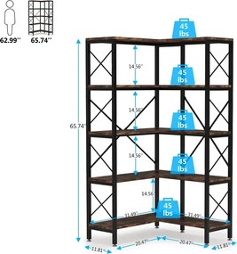 Biblioteca Cindy pentru colt din culuare nuc si negru, 167 cm