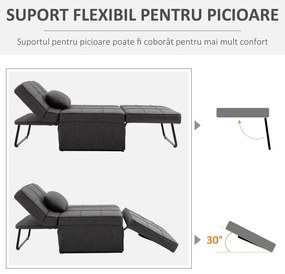 HOMCOM Canapea extensibilă cu Spătar Reglabil pe 5 Nivele și Pernă Suplimentară, 95x179x78 cm, Gri | Aosom Romania