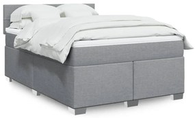 vidaXL Pat box spring cu saltea, gri deschis, 140x190 cm, textil