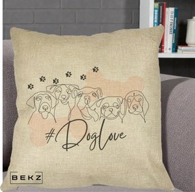 Perna Personalizata Dog Love Linie Minimalista, 40x40 cm, Crem, Husa Detasabila, Perna Inclusa, BEKZ®