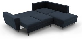 Colțar albastru închis extensibil, cu spațiu de depozitare cu tapițerie din catifea (cu colț pe partea dreaptă-în formă de ”L”) Kyoto – Cosmopolitan Design