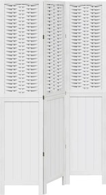 vidaXL Paravan cameră 3 panouri, alb, lemn masiv paulownia