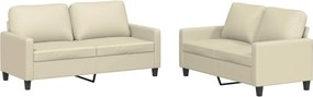 vidaXL Set de canapele cu perne, 2 piese, crem, piele ecologică